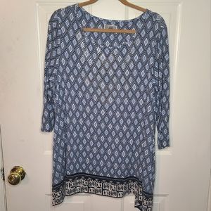 Women's JM COLLECTION Blue Studded Top Tunic 3/4 Sleeve Size L EUC